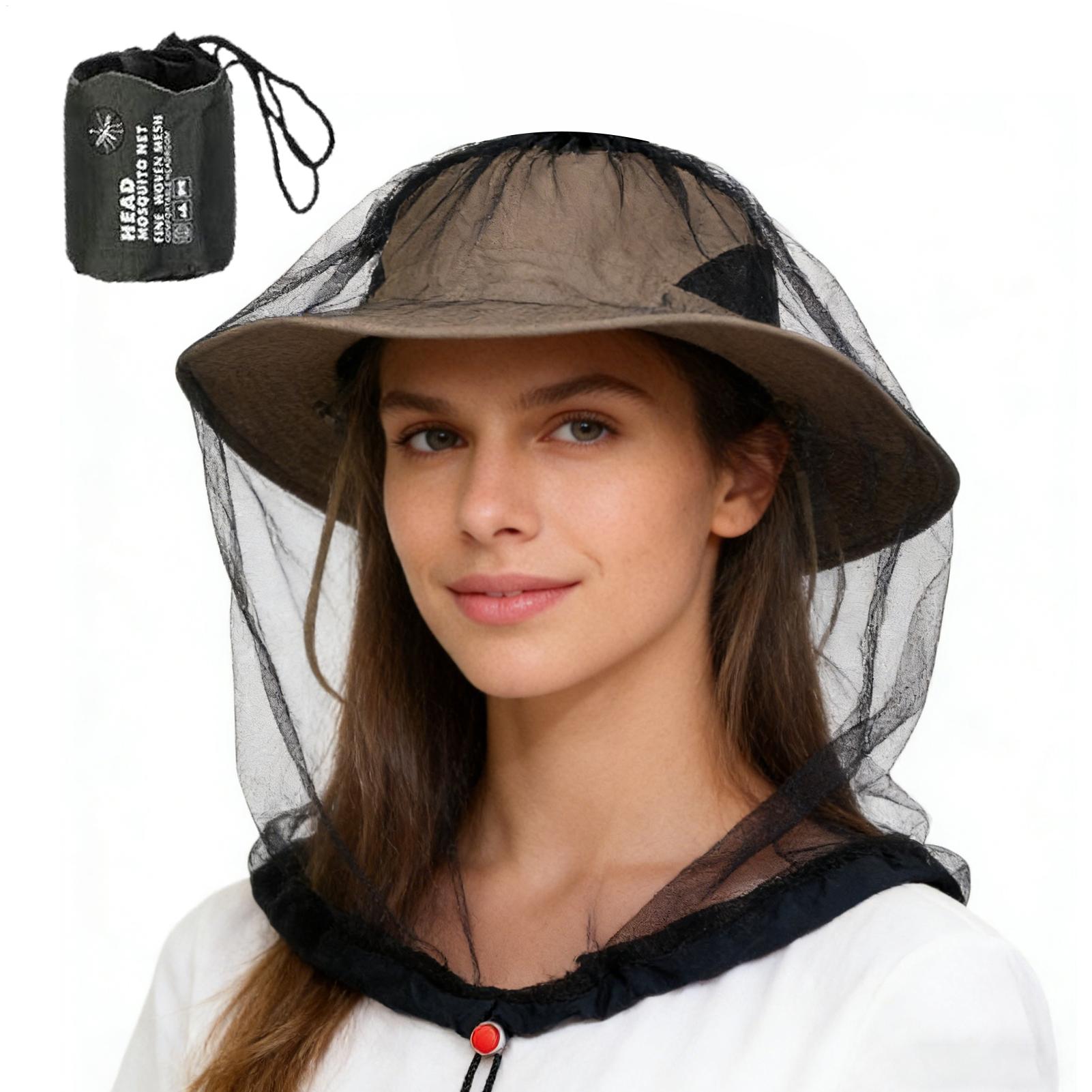 Outdoor Camping Hat - Breathable Fly Head Net With Drawstring