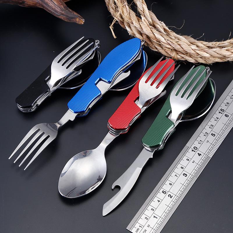 Camp Utensil Set - Foldable Camping Utensil Set Detachable Knife