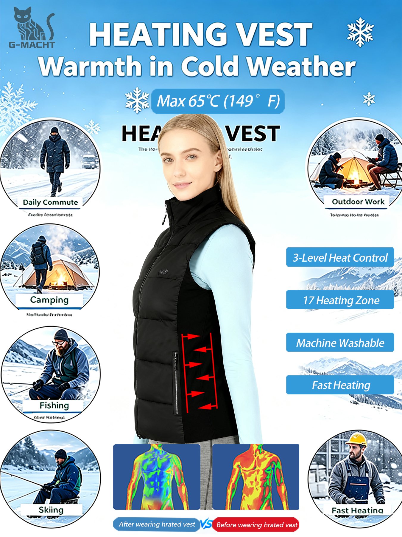 Unisex Winter Heated Vest 17 Z - Outdoor Camping Zone 评论和价格